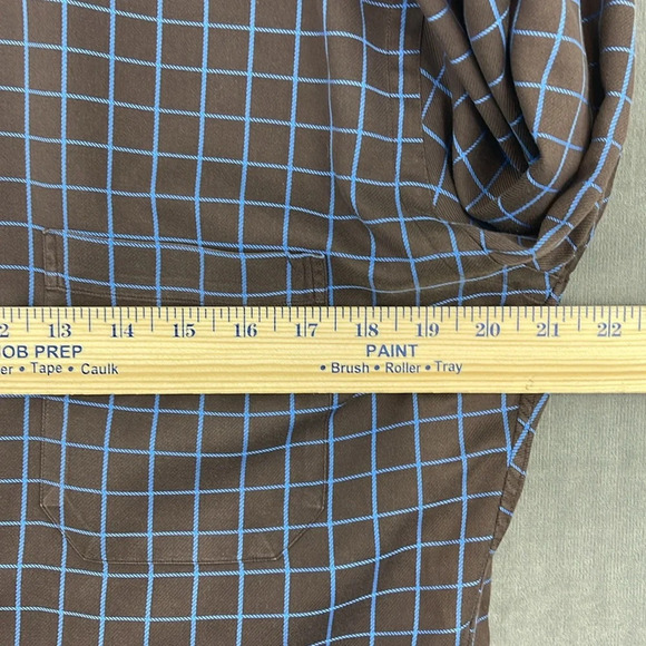 Paul Fredrick Men’s LS Oxford Dress Shirt Brown Blue Check Size 17-32 Trim Fit - Picture 7 of 8